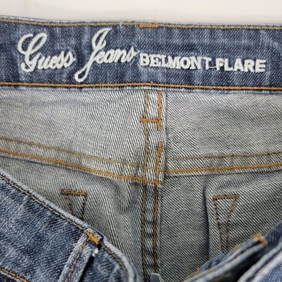 Guess Jeans BELMONT FLARE Medium Wash Distress Low Rise Denim - Women's Size 29 - Picture 16 of 16